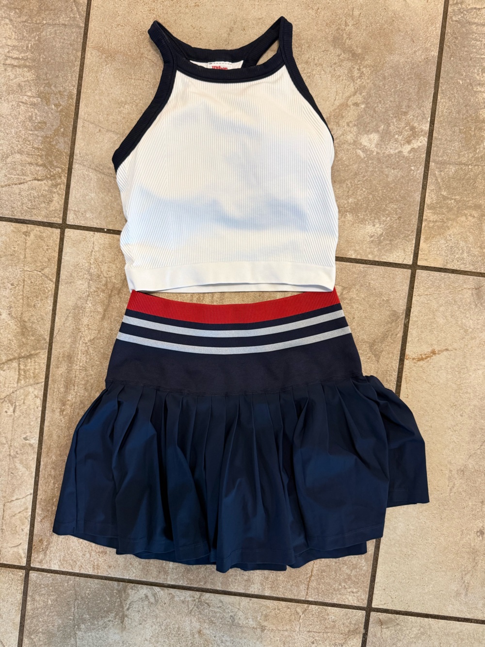 Wilson Navy Midtown Tennis Skirt with Red Stripe Waistband - S